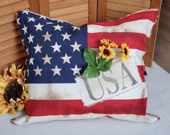 Repurposed USA Flag Pillow for 4th of July Summer Decor 094829-81