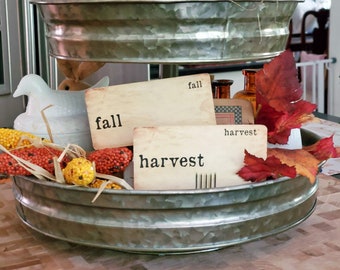 Fall Flash Cards Distressed Vintage Style Set of 12 Tiered Tray Size