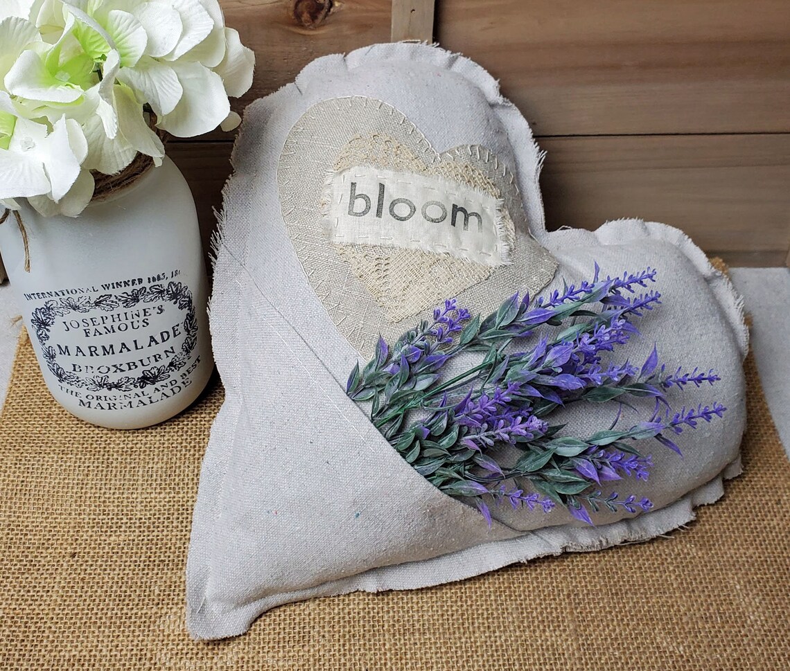 Lavender Heart Pillow With Vintage Linen and Lace Bloom Etsy