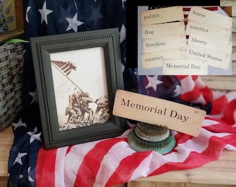 Memorial Day Patriotic Flash Cards Distressed Vintage Style Large Size