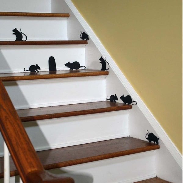 Halloween Decor Wall Decal Creepy Stair Mice with Mouse Hole Removable Vinyl Silhouettes non scary
