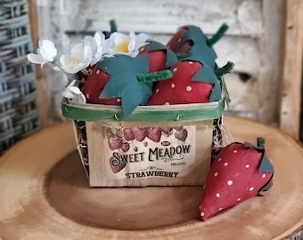 Primitive Strawberries Bowl Fillers, Sold in Sets of 3 Strawberries, Crate Optional, Summer Decoration