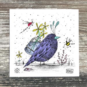 Flower Delivery Print / Bird / Nature / Bird Art / Floral / Flowers