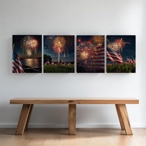 4th of July Digital Download Wall Art – Patriotic Fireworks & American Flag Printable, Independence Day Home Decor, Instant Download Print