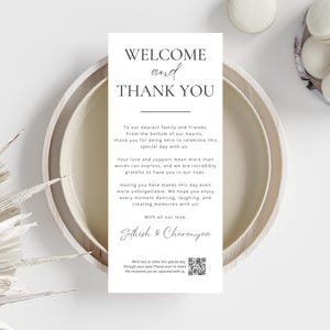 Carte de remerciement pour mariage avec code QR | de table de bienvenue et de remerciement | Téléchargement de photos d'invités QR + Budget de mariage gratuit
