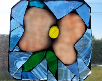 Suncatcher, Pink Flower Stained Glass Mosaic