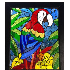 Scarlet Macaw, Stained-Glass Mosaic Window Art