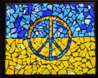 Stained Glass Mosaic Window Art - Peace for Ukraine