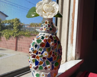 Mosaic Bud Vase, Stained-Glass, Millefiori Beads