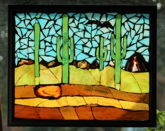 Stained-Glass Mosaic Window Art - The Sonoran Desert