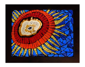 Mosaic Window Art, "Desert Sun" - Stained Glass, Agate on Glass