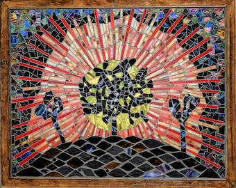 Joshua Tree Mosaic, "Sunset Explosion, Joshua Tree", Award-Winning, Stained-Glass