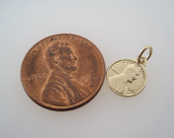 Miniature 14K Gold Penny - Solid Gold - Charm -Pennies From Heaven- Lucky Penny - Talisman -1964 Coin - Penny Jewelry -Memorial - Meaningful