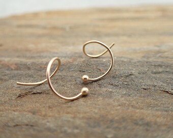 Squiggle Earrings - 14K - Seedling Sprouts - Solid Gold - Small Lightweight Earrings