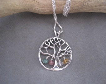 Tree of LIfe Celebrate Family Pendant with Semi Precious Birthstones - Family Jewelry - Personalized - Family Tree - Birthstone Necklace