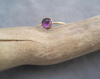 African Amethyst Stacking Ring - Faceted Cabachon- Purple Amethyst - Faceted Stone - 5mm Stone - Size 8 US