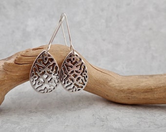 Intricately Cut Out Silver Drop Earrings - Filagree Earrings - Ethnic Inspired - Arabesque Filagree - Cut out  - Dangle Earrings