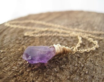 Rough Cut Amethyst Pendant - Raw Amethyst Necklace- Purple -  Amethyst Necklace - February Birthstone-  Amethyst Drop