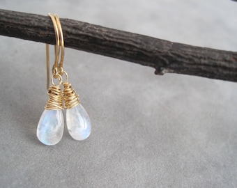 Moonstone Earrings - Rainbow Moonstone - Moonstone Dangles -