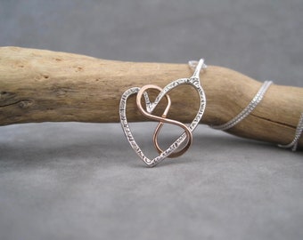 Eternal Love  Necklace - Infinity Heart - Infinite - True Love - Floating Heart- Heart Jewelry - Forged -  Silver - Bronze - Original Design