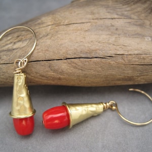 Red Hot - Red Coral Earrings - Coral - Red Drop Earrings - Dangles - The Perfect Red Earring - Fun For Summer - Red and Gold Dangles