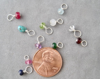 Tiny Semi Precious Birthstone Drop - Birthstone Jewelry - Birthstone -Family Tree - Silver and Semi Precious Stones - Birthstone Charms