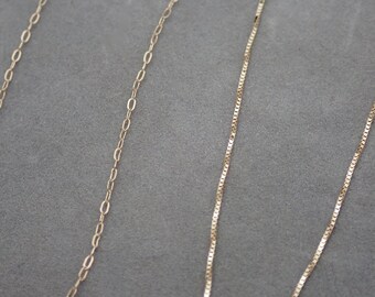 14K Yellow Gold Necklace Chain - Box Chain or Cable Chain - Lightweight - Delicate - Add your Charm