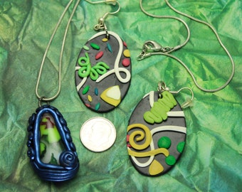 Polymer clay necklace and earring set bright colors