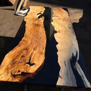 Custom Epoxy Resin Table | Live Edge Walnut River Table | Handmade Epoxy Dining Table or Desk | Wood Epoxy Table Top | Free Shipping