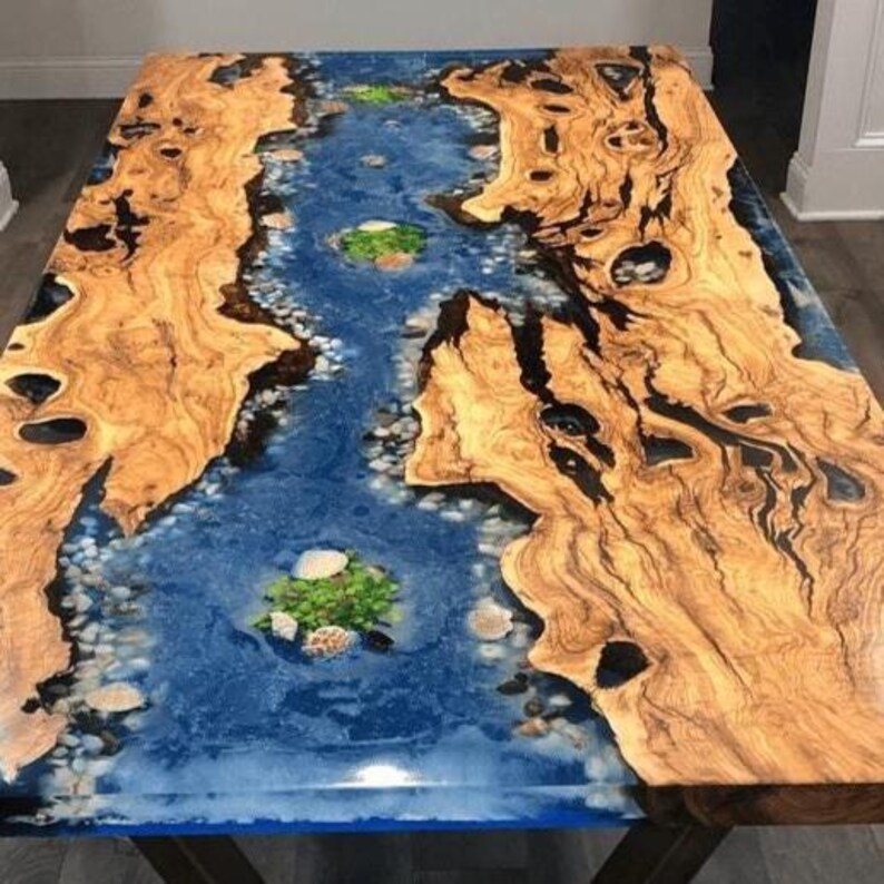 Handmade Olive Wood Epoxy Resin Table Top: Custom River Table - Etsy