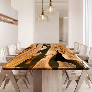 Luxury Clear Black Epoxy Resin Table – Custom Live Edge Wood Dining Table | UV Safe, Food Safe, Handmade Furniture