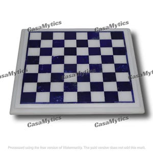 Handmade White Marble Chess Set: Lapis Lazuli Inlay, Luxury Stone Board