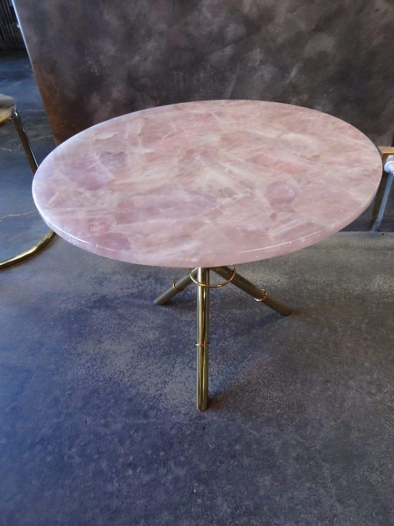 Strike Rose Quartz Side Table | Round Crystal Coffee Table | Handmade Stone Accent Table ...