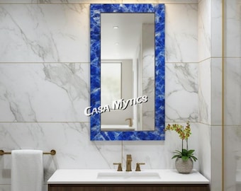Espejo de lapislázuli hecho a mano / Decoración de lujo para el hogar con piedras preciosas