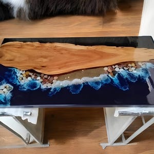 Ocean Wave Epoxy Resin Table | Handmade Acacia Wood River Table | Coastal Ocean Dining Table | Custom Coffee Table Top | Beach Wave Furnitur