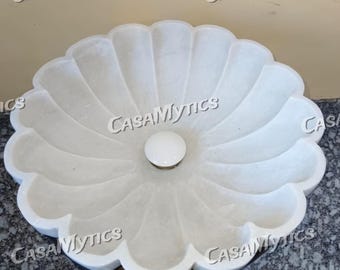 Flower-Shaped Marble Sink: Scallop Design, Natural White Stone Basin