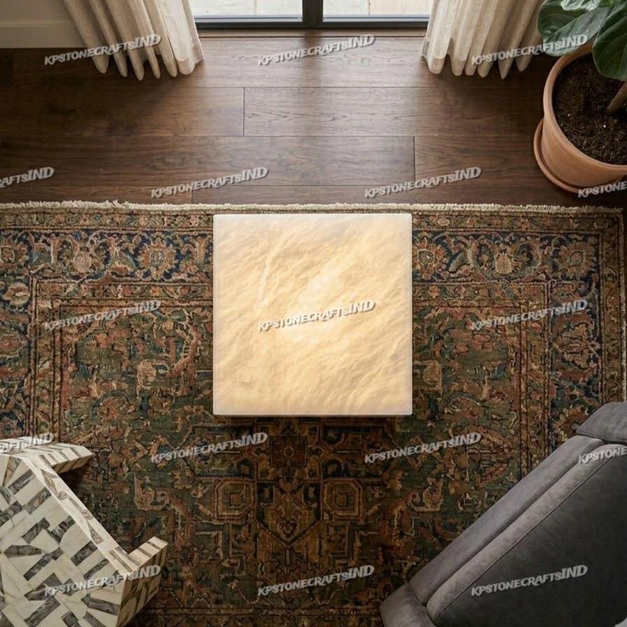 Glowing Alabaster Cube Side Table – Natural Stone End Table With Light ...