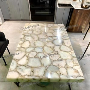 White Agate Table Top | Crystal Dining Table | Handmade Coffee Table | Natural Stone Side Table | Luxury Interior Furniture | Natural stone