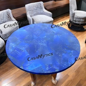 Handmade Lapis Lazuli Table Top: Gemstone Inlay Coffee or Dining Table