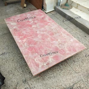 Handmade Rose Quartz Table Top: Pink Gemstone Slab, Custom Size