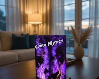 Handmade Amethyst Agate Table Lamp | Natural Gemstone Night Light