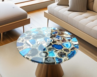 Handmade Multi-Agate Gemstone Table Top: Luxury Coffee Table Decor