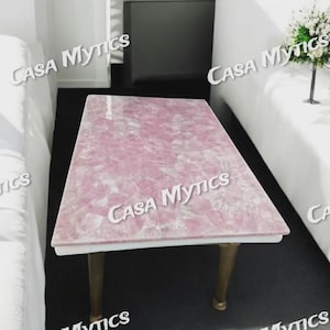 Rectangular Rose Quartz Table Top – Handmade Crystal Stone Dining & Coffee Table | Custom Luxury Gemstone Furniture | rose quartz table top