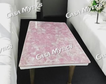Handmade Rose Quartz Table Top: Luxury Gemstone Dining or Coffee Table