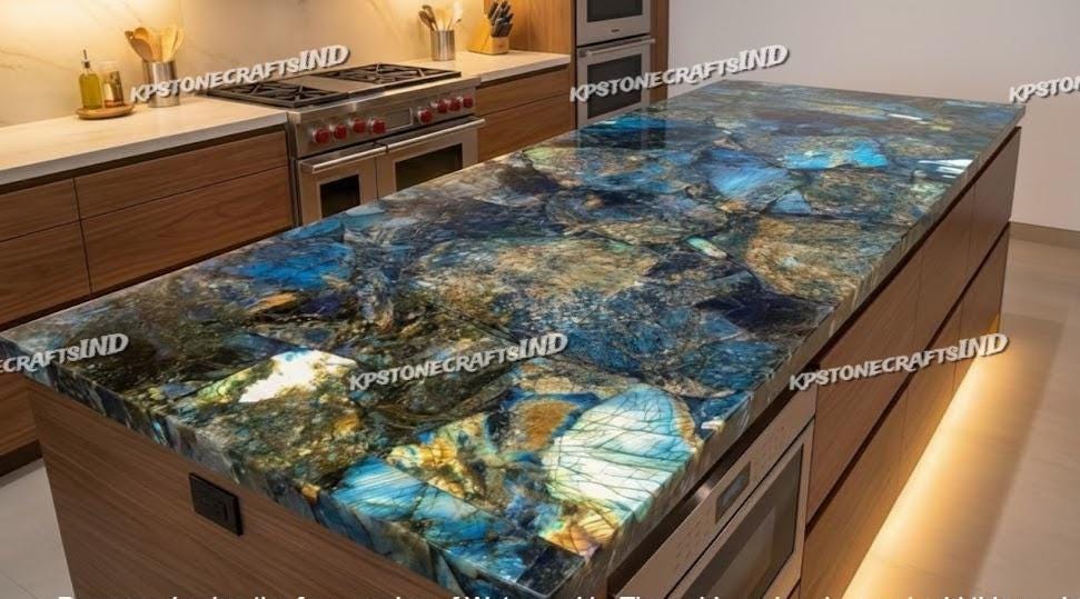 Labradorite Blue Granite Kitchen Island Top – Exotic Gemstone