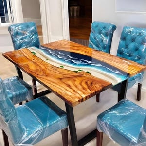 Blue Ocean Resin Table | Sea Epoxy Coffee Table | Handmade Acacia Wood Wave Table | Custom River Table for Beach Decor | Coffee Table |Table