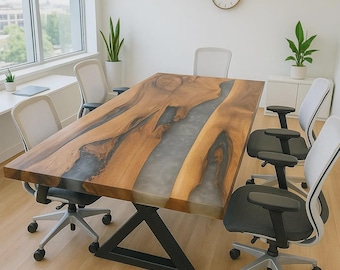 Epoxy Resin River Dining Table: Live Edge Walnut, Handmade
