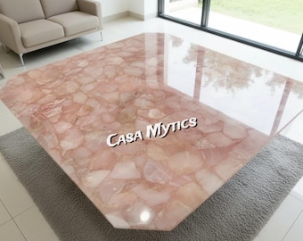 Handmade Rose Quartz Table Top: Luxury Gemstone Dining or Coffee Table