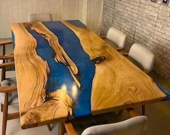 Blue River Epoxy Dining Table: Handmade Hardwood Resin Art