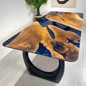Blue River Epoxy Dining Table – Handmade Resin & Wood Table Top | Modern Rectangular Table for Dining, Office, or Home Decor